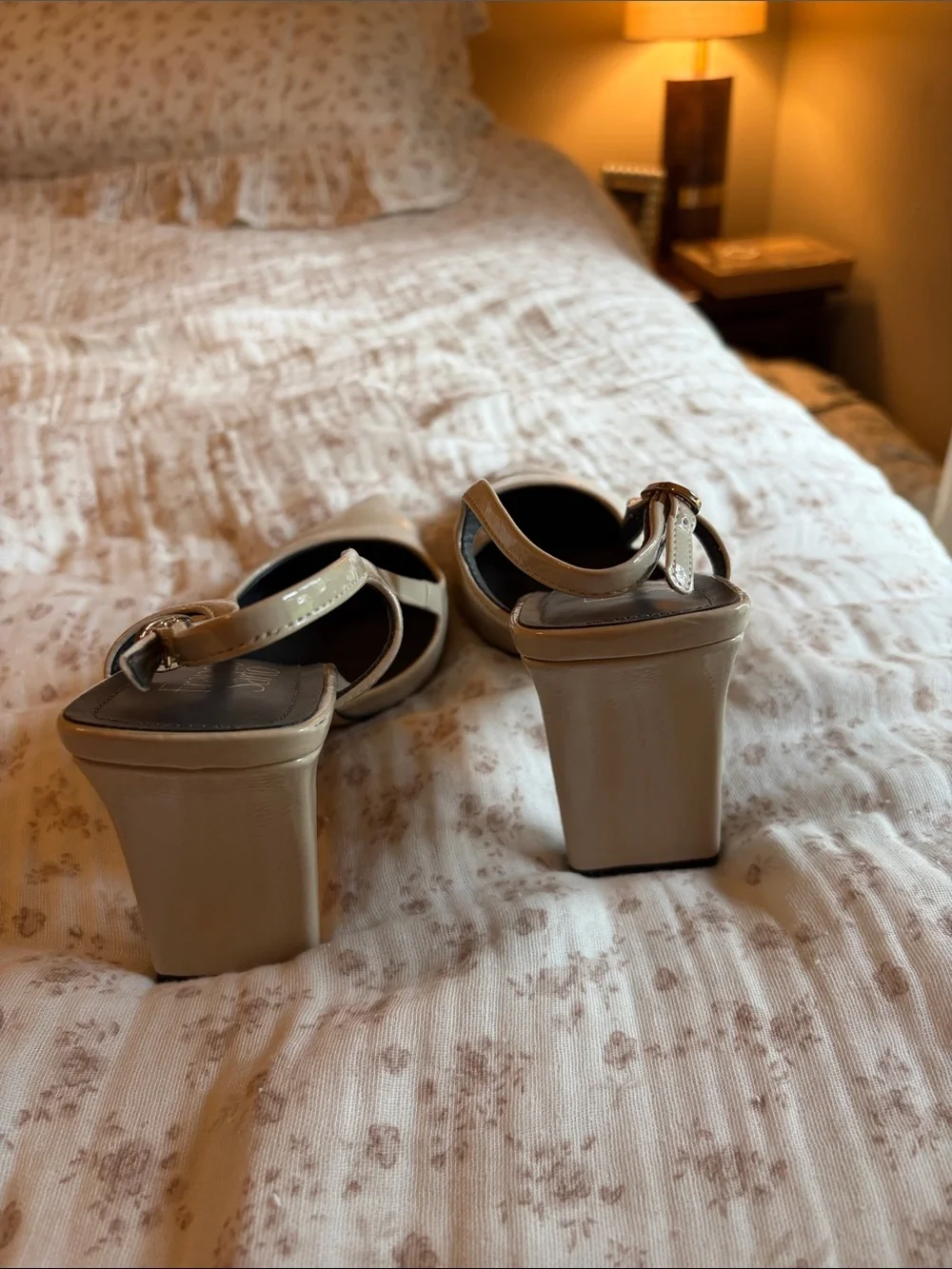 Franco Sarto Cream Patent Pointed Slingback Heels